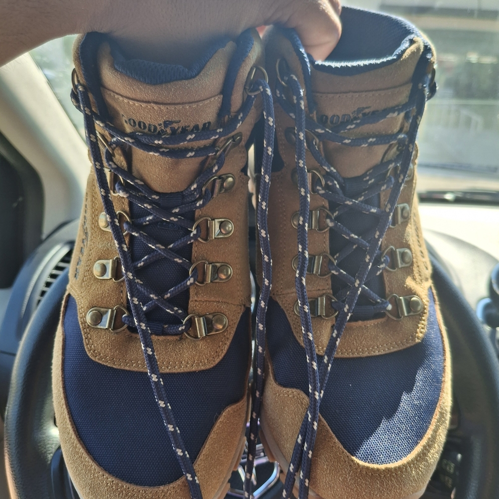 Goodyear Tan and Blue Hiking Boots